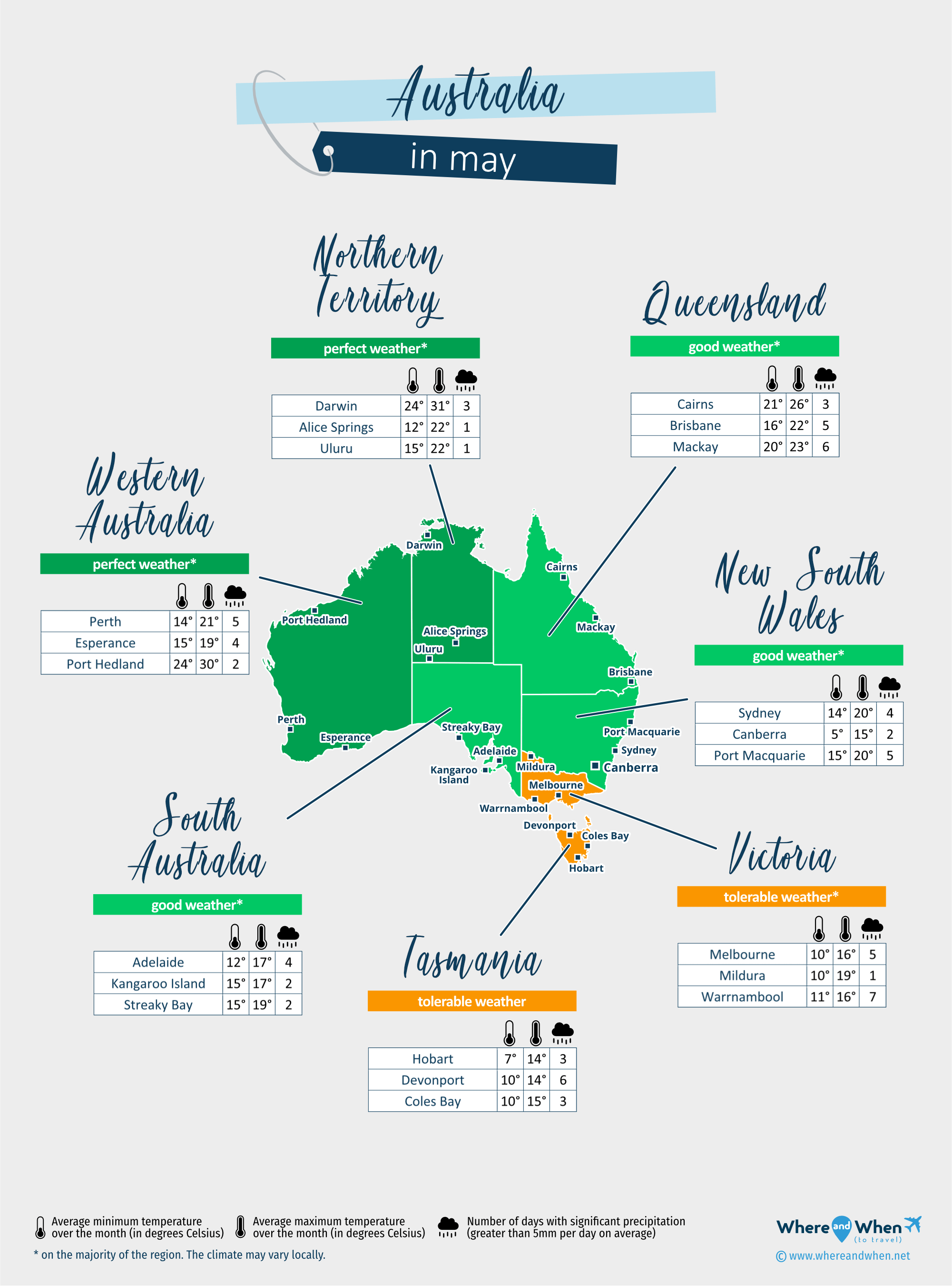 Australia: weather map in may in different regions