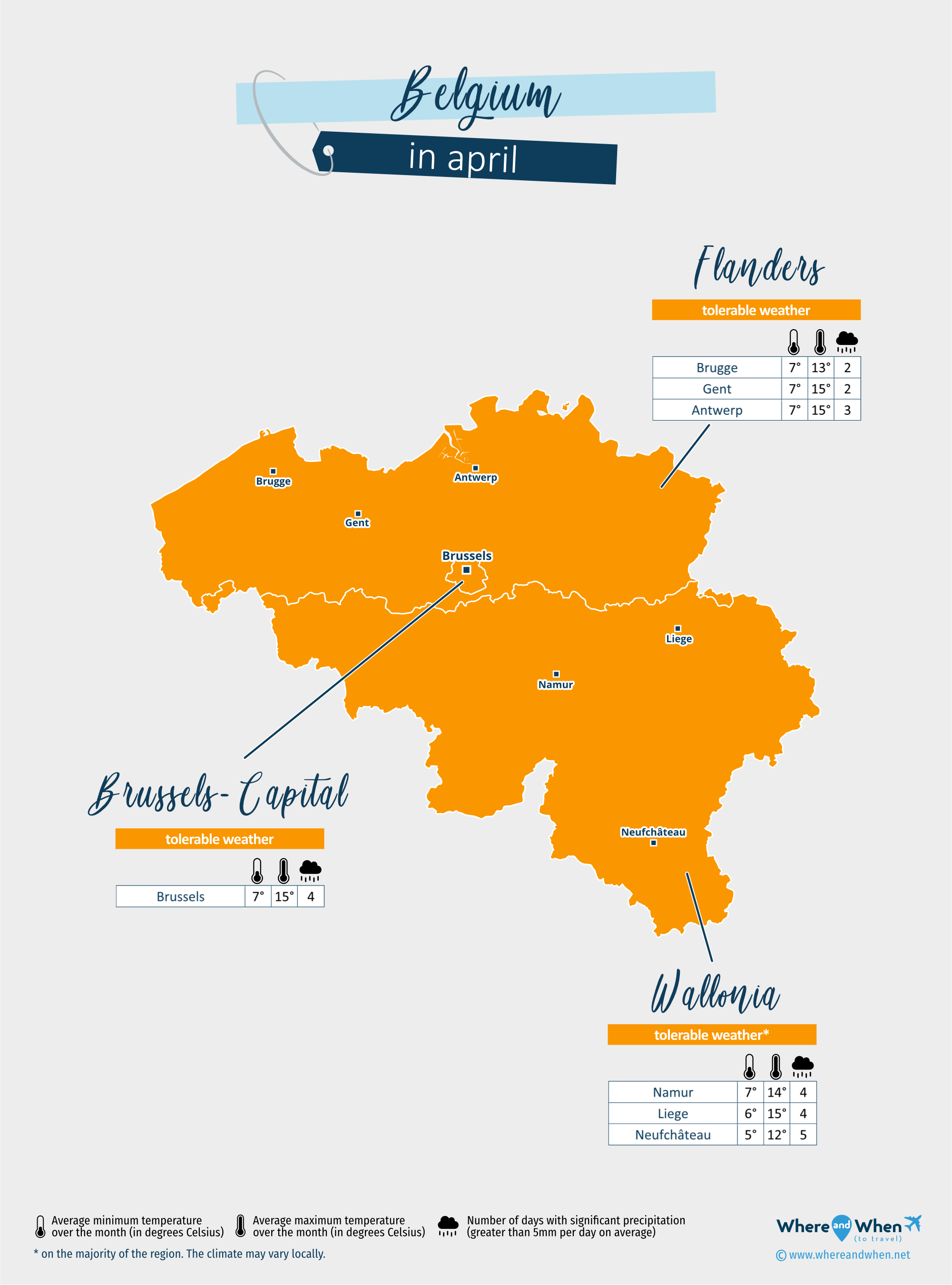 Belgium: weather map in april in different regions