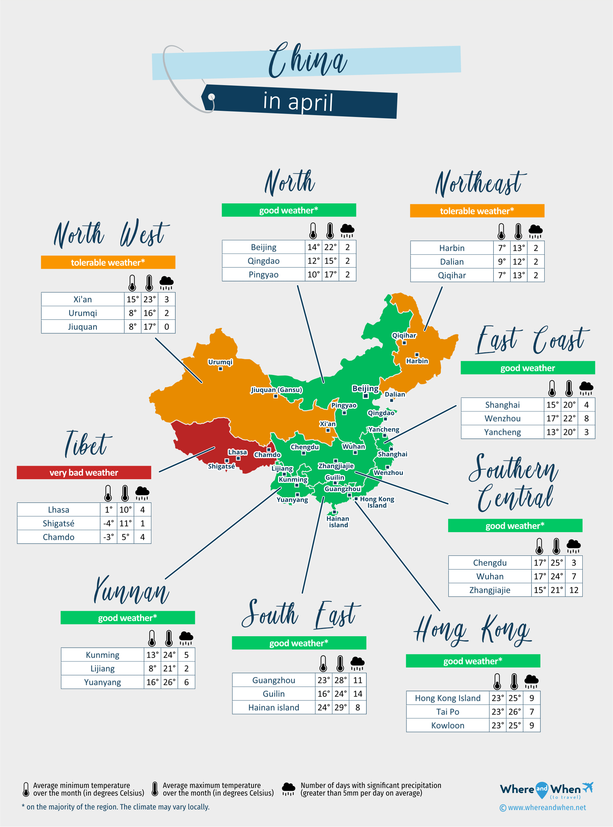 China: weather map in april in different regions