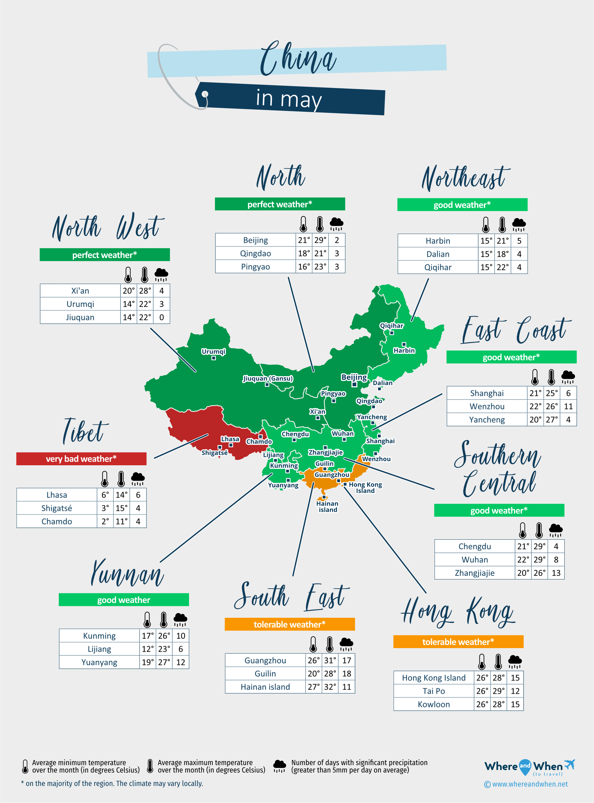 China: weather map in may in different regions