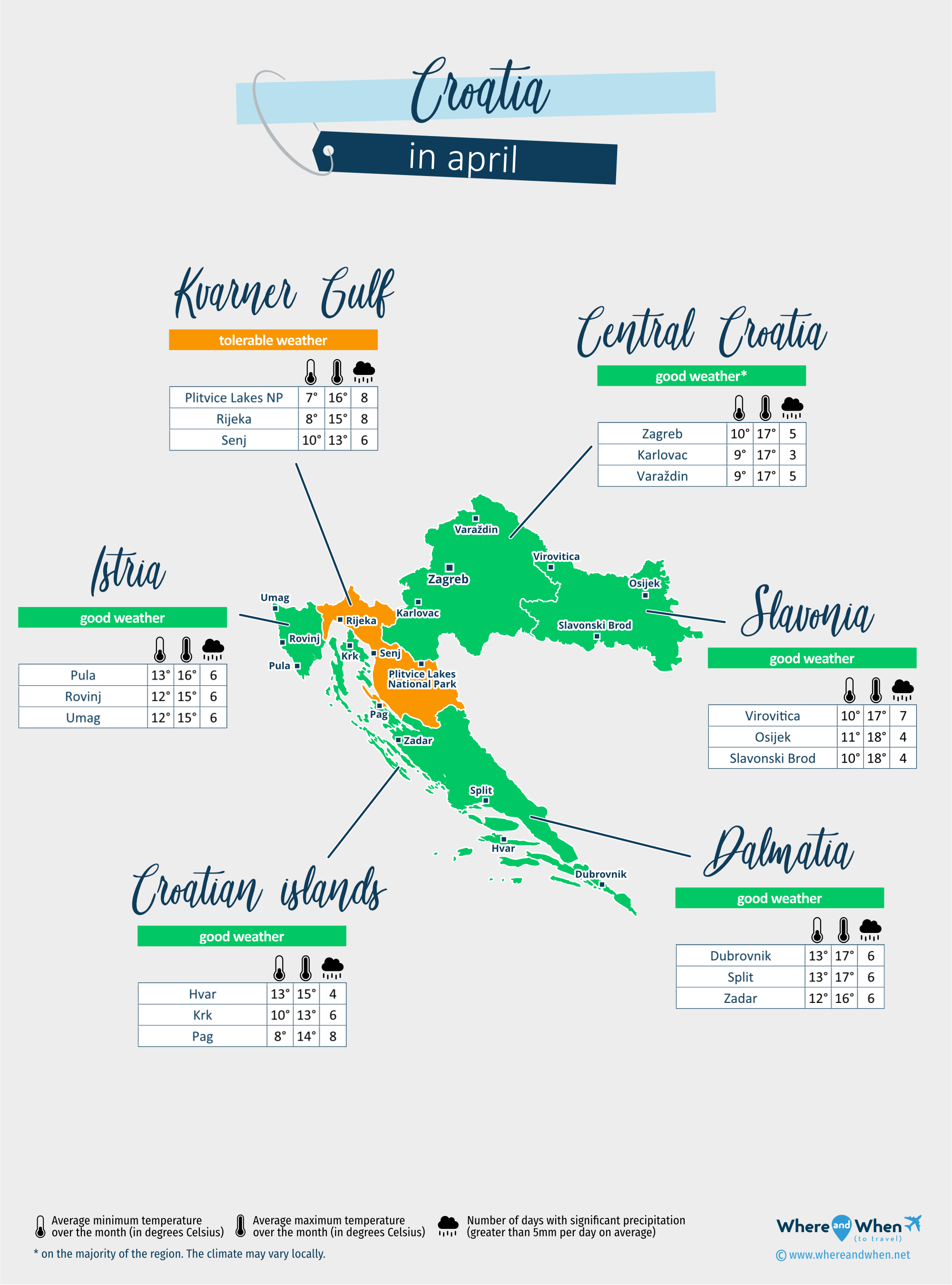 Croatia: weather map in april in different regions