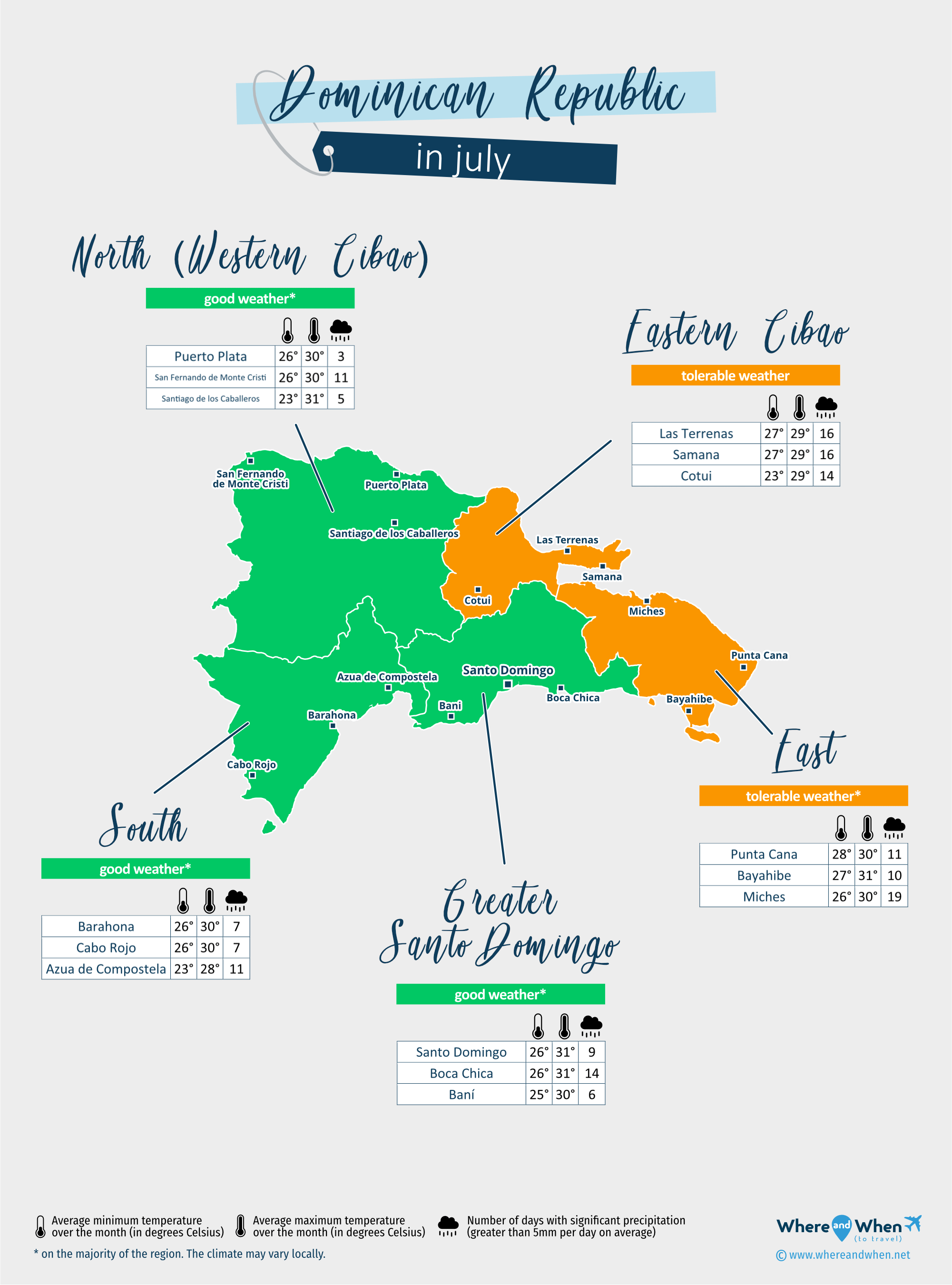 Dominican Republic: weather map in july in different regions