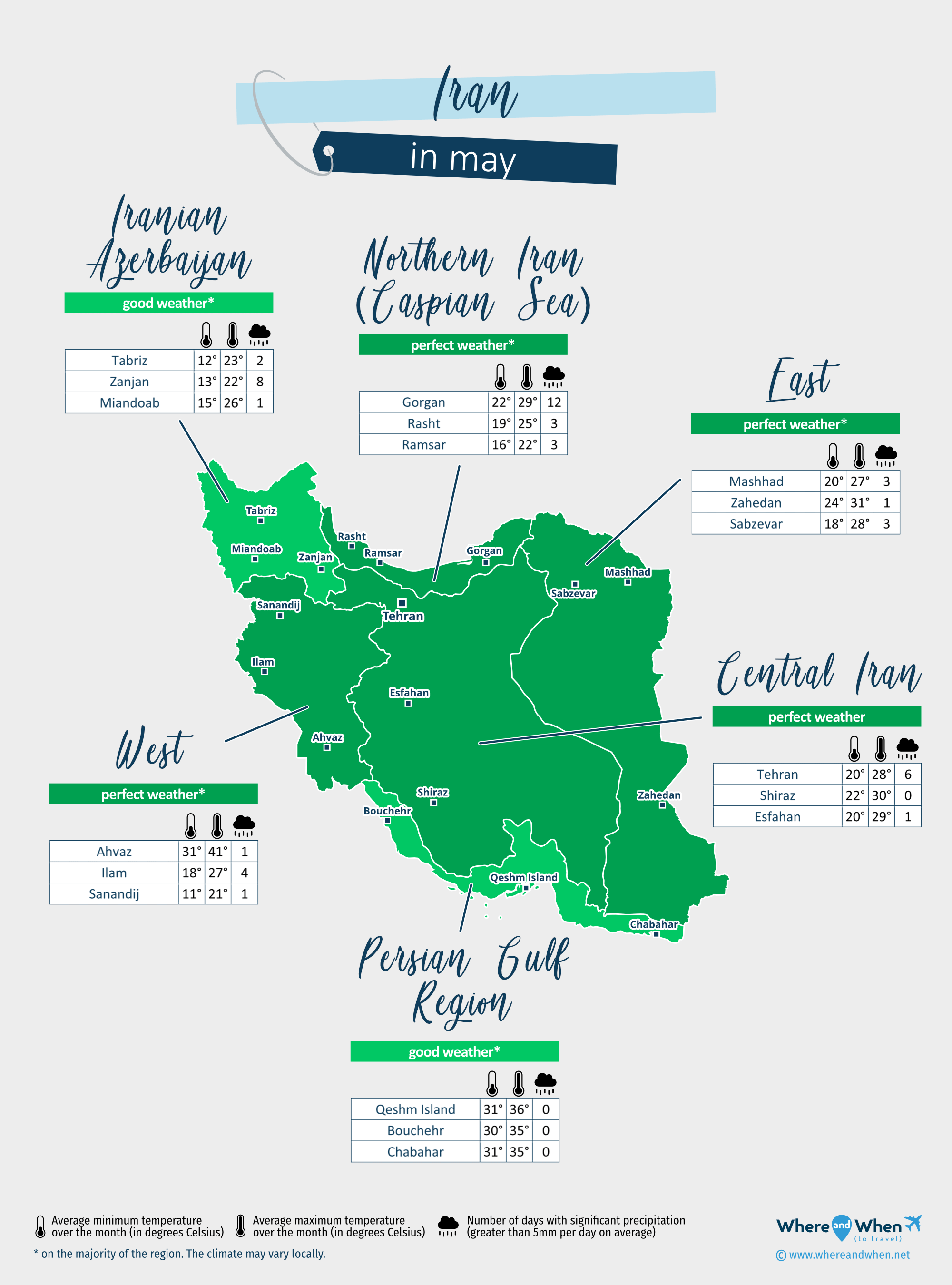 Iran: weather map in may in different regions