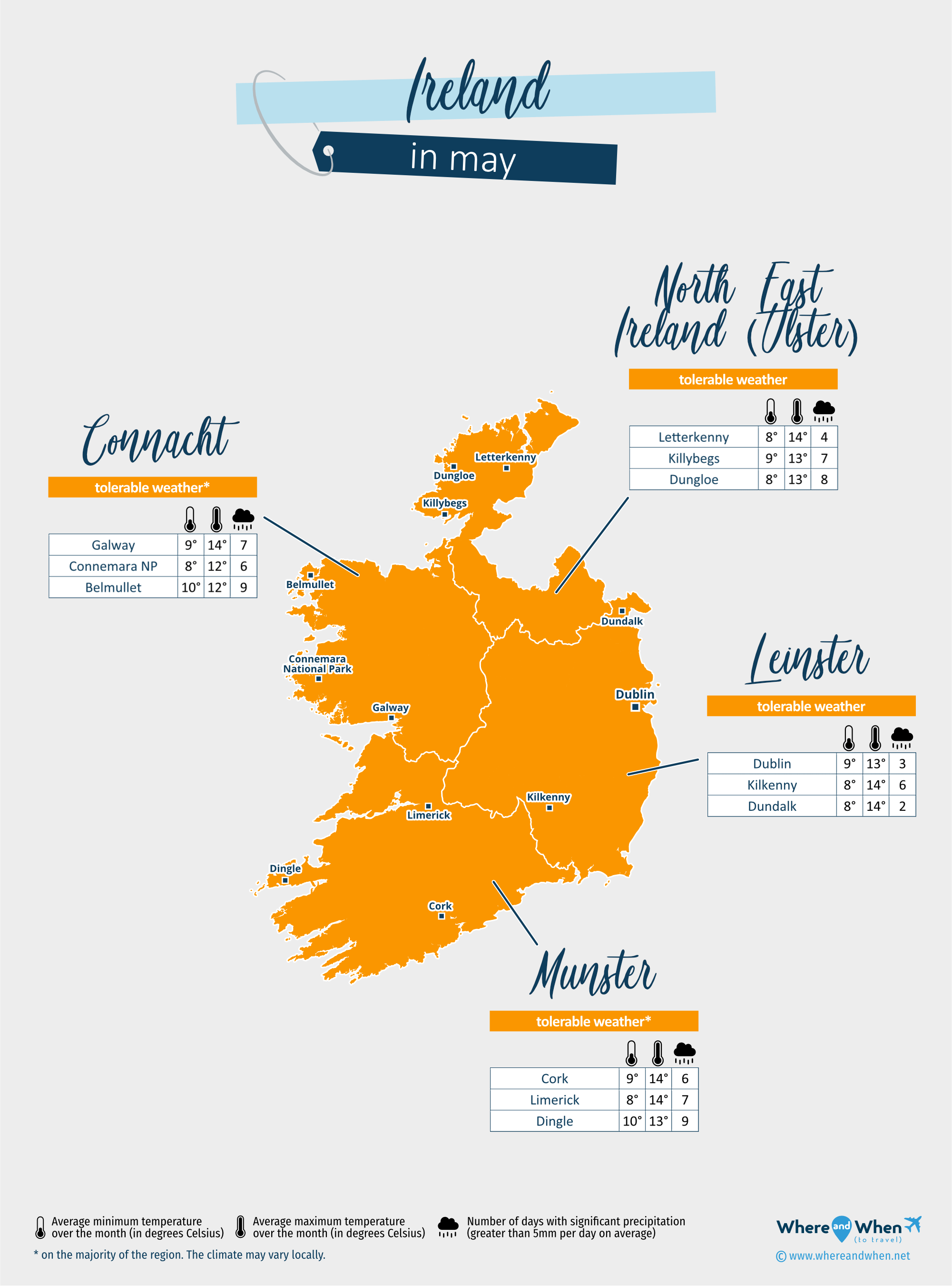 Ireland: weather map in may in different regions