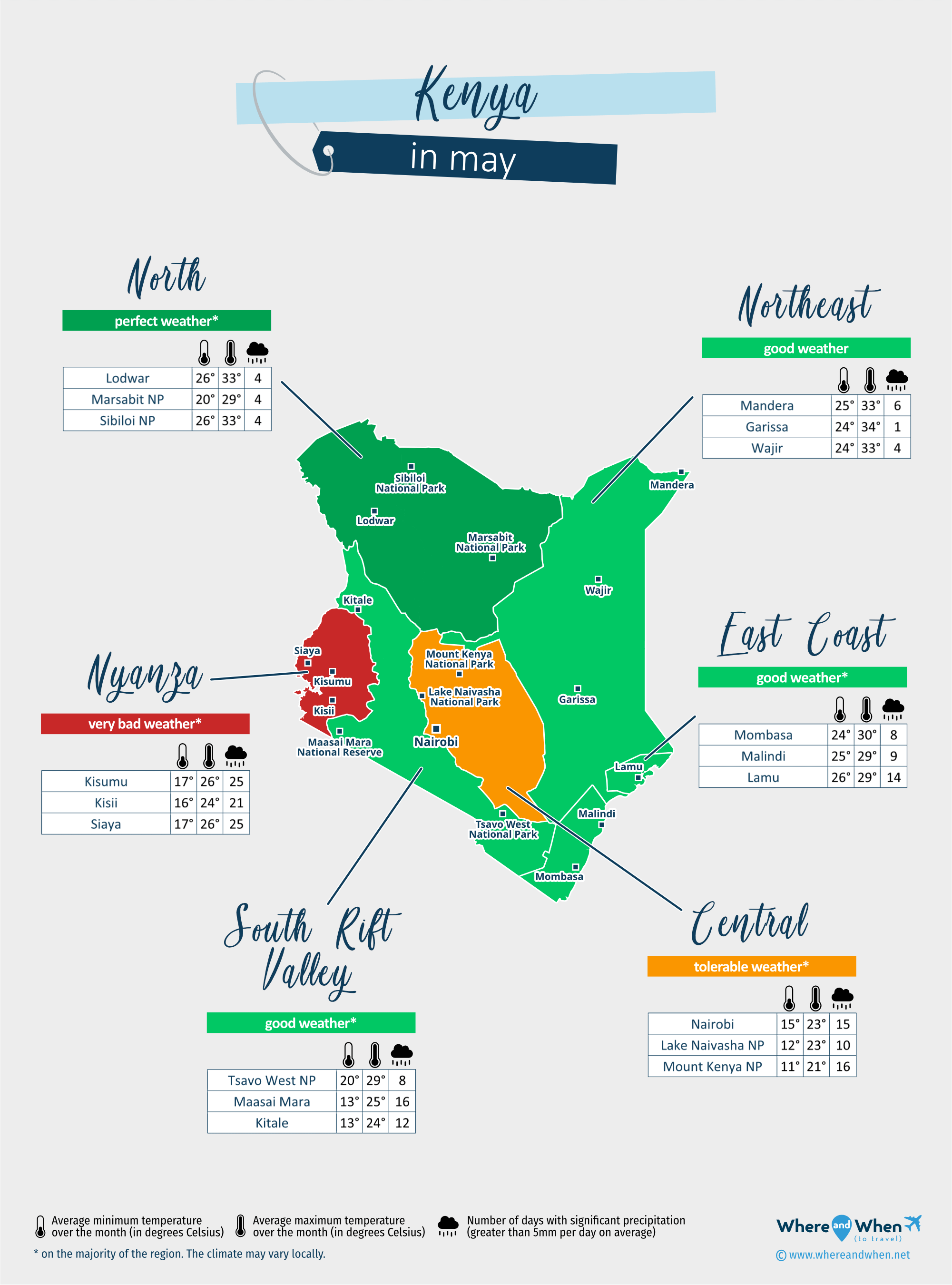 Kenya: weather map in may in different regions