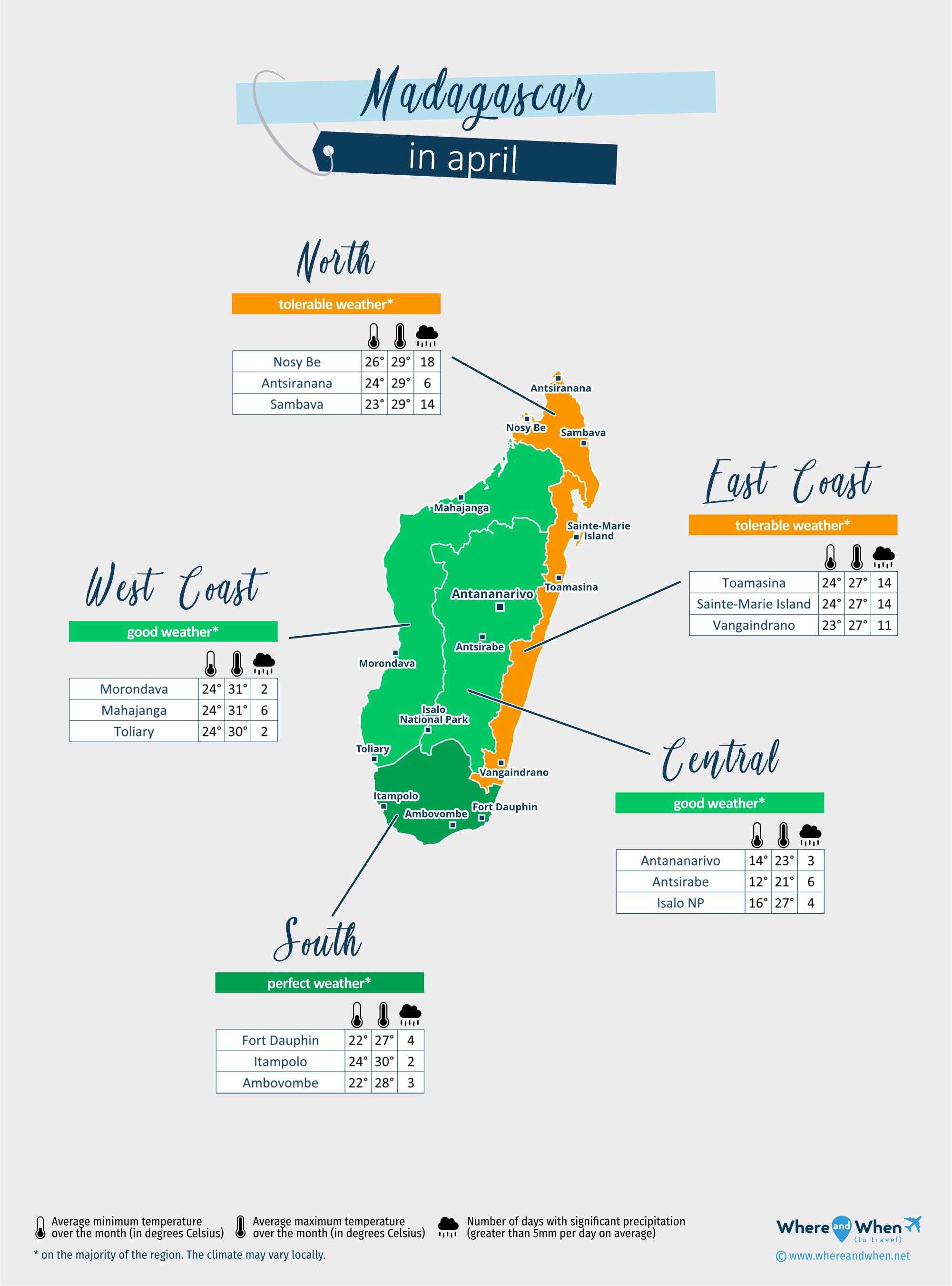 Madagascar: weather map in april in different regions
