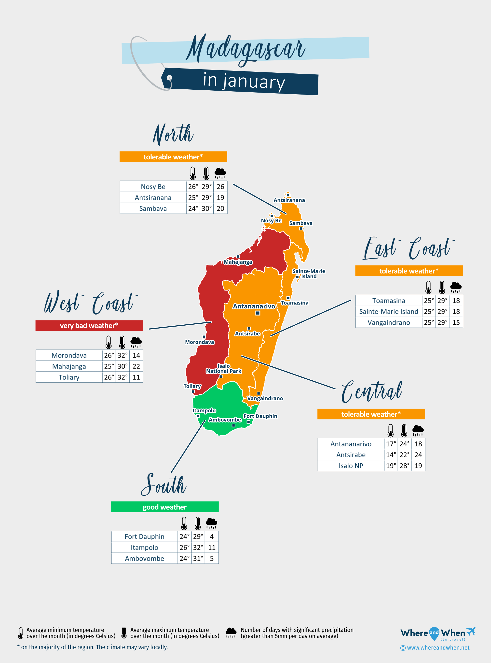 Madagascar: weather map in january in different regions
