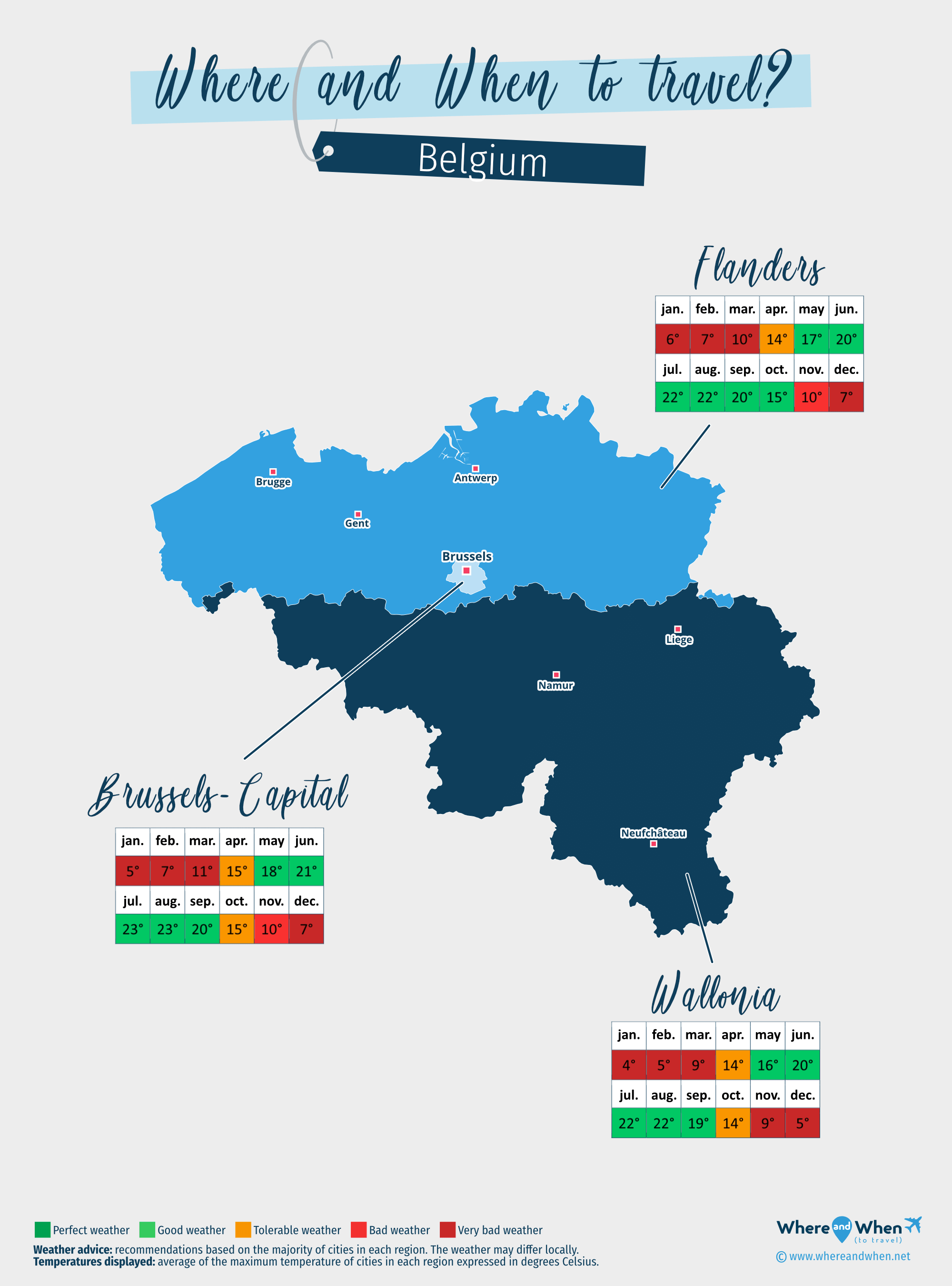 Map of the best times to visit Belgium