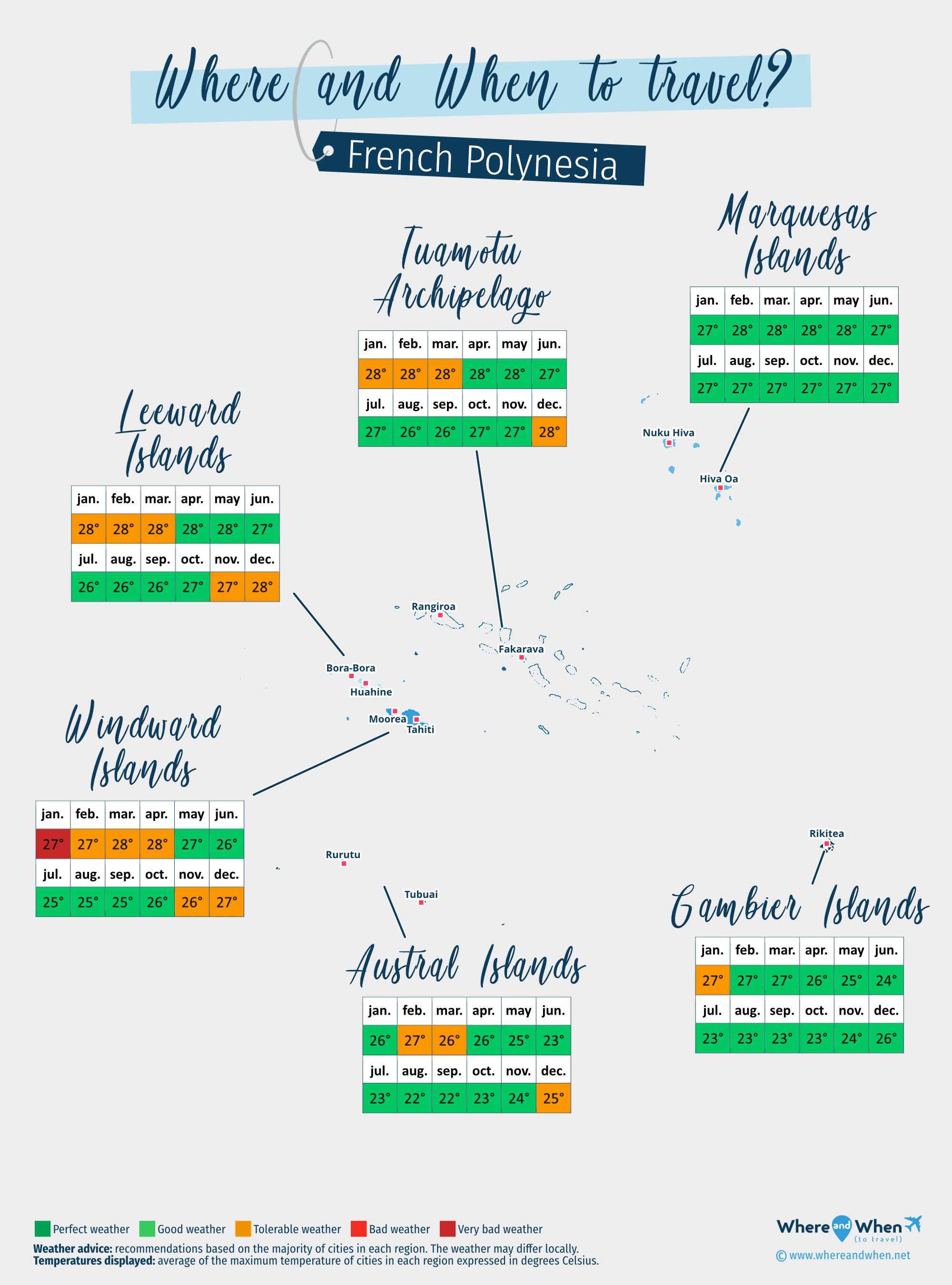 Map of the best times to visit French Polynesia