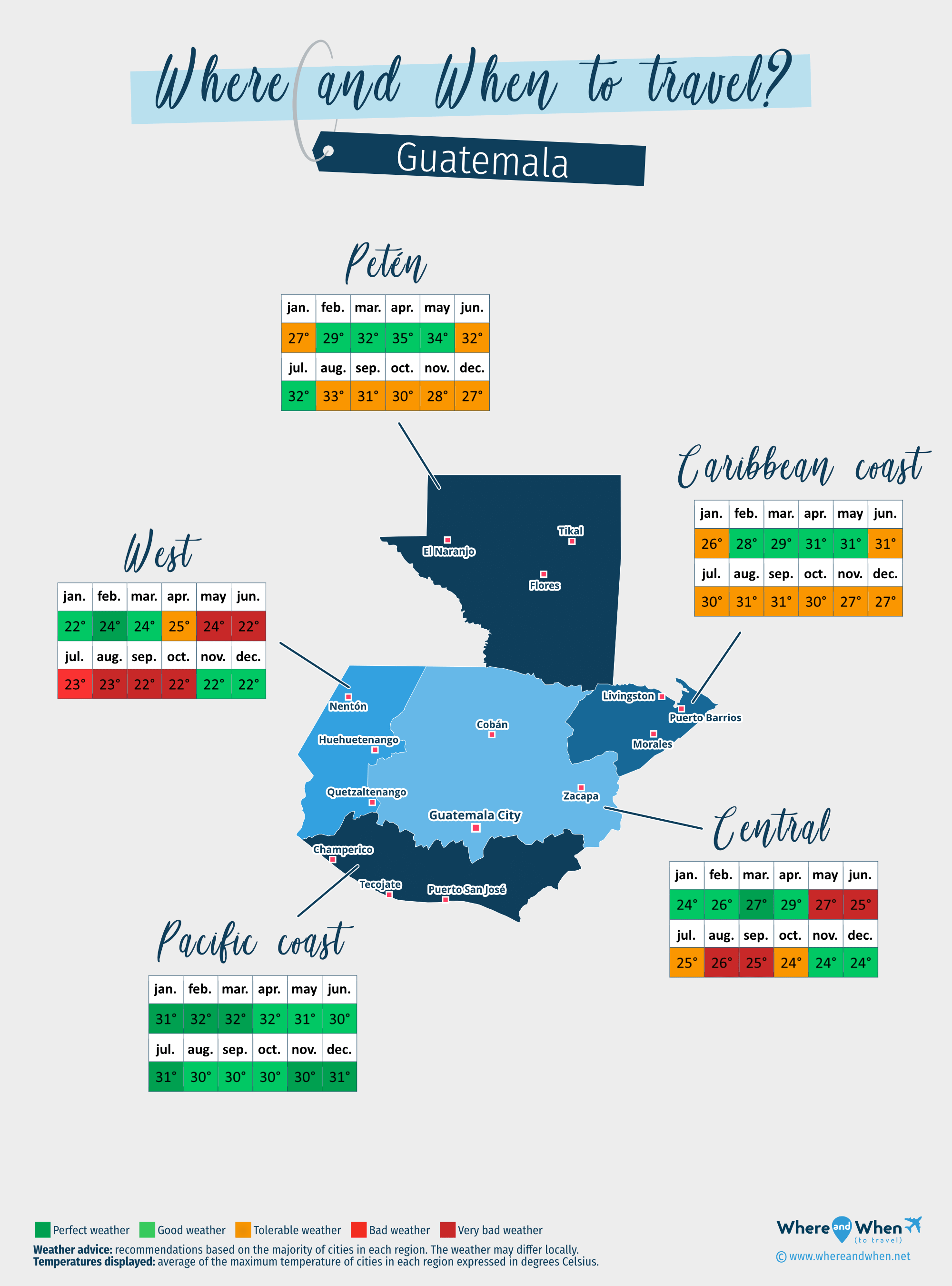 Map of the best times to visit Guatemala