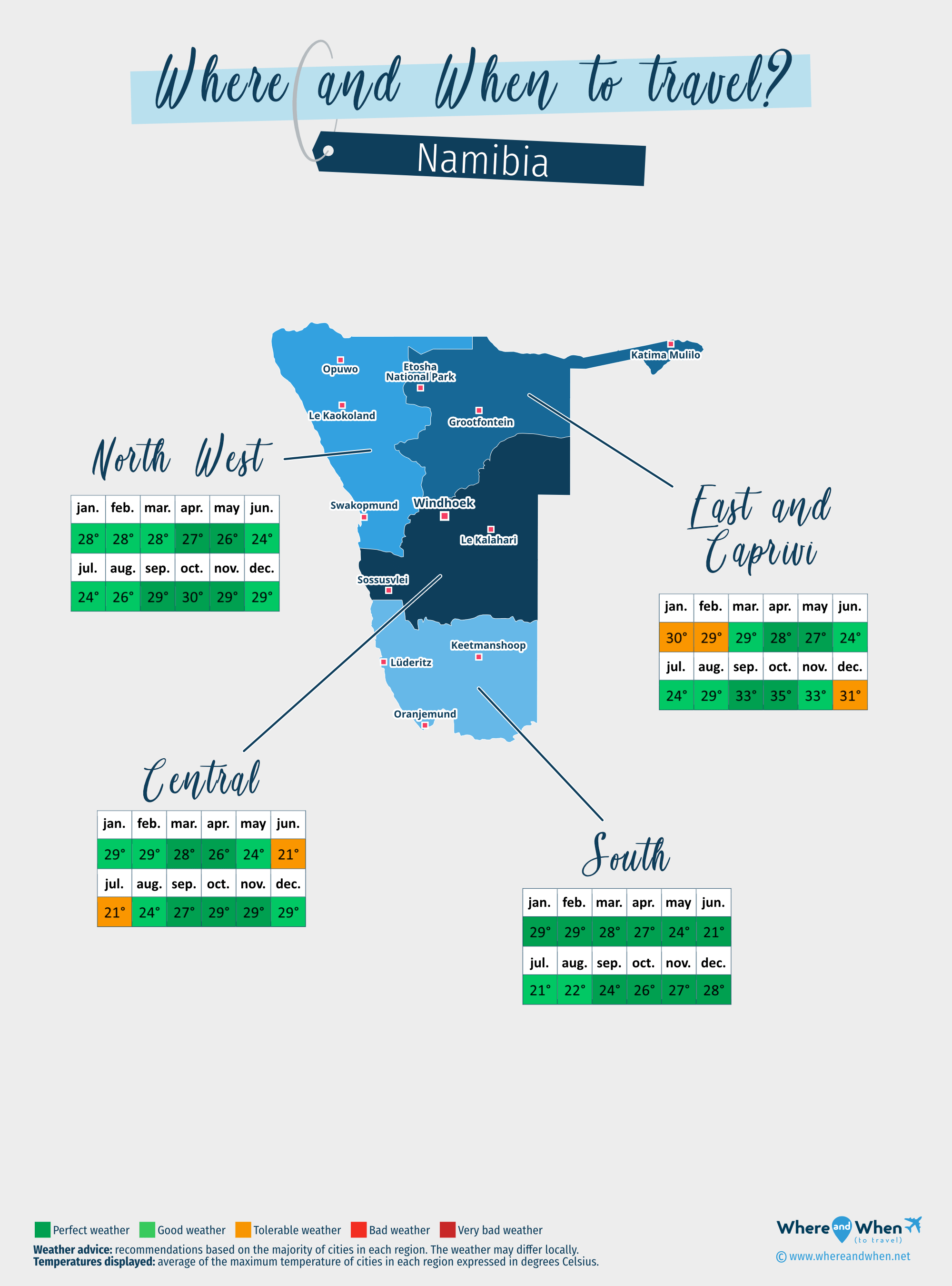 Map of the best times to visit Namibia