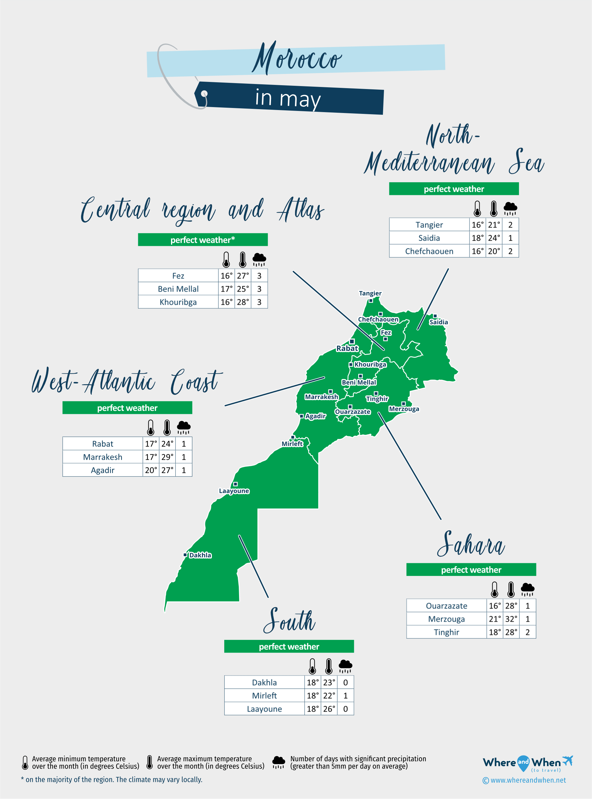 Morocco: weather map in may in different regions