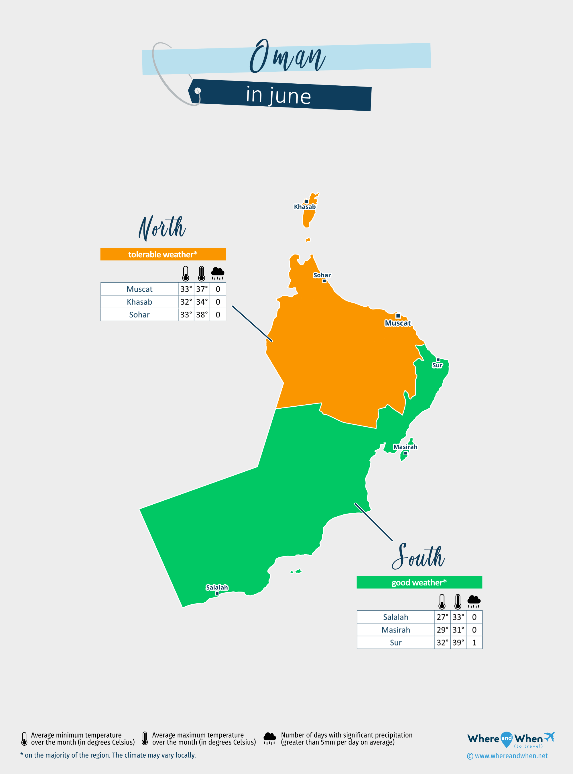 Oman: weather map in june in different regions