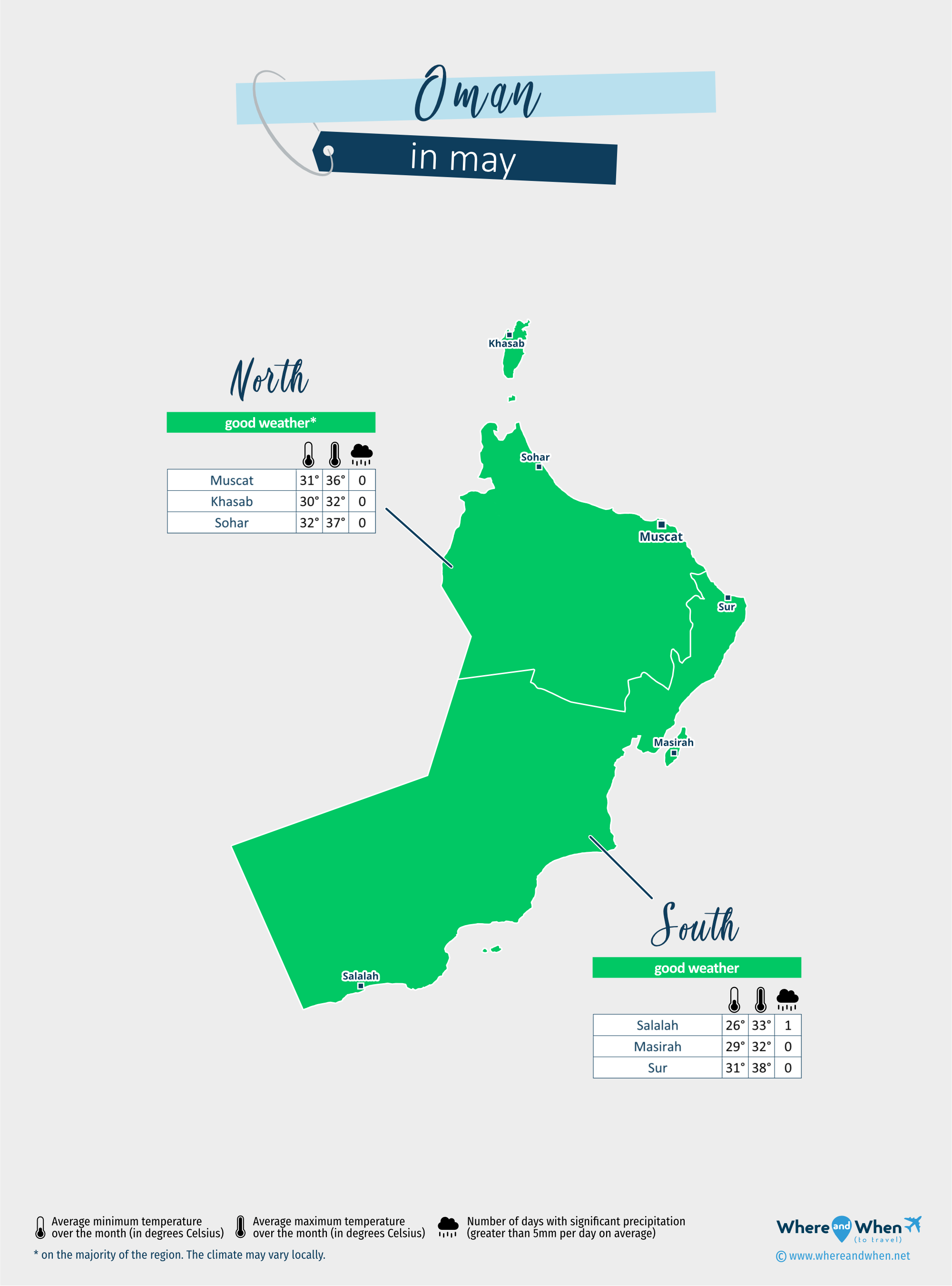 Oman: weather map in may in different regions