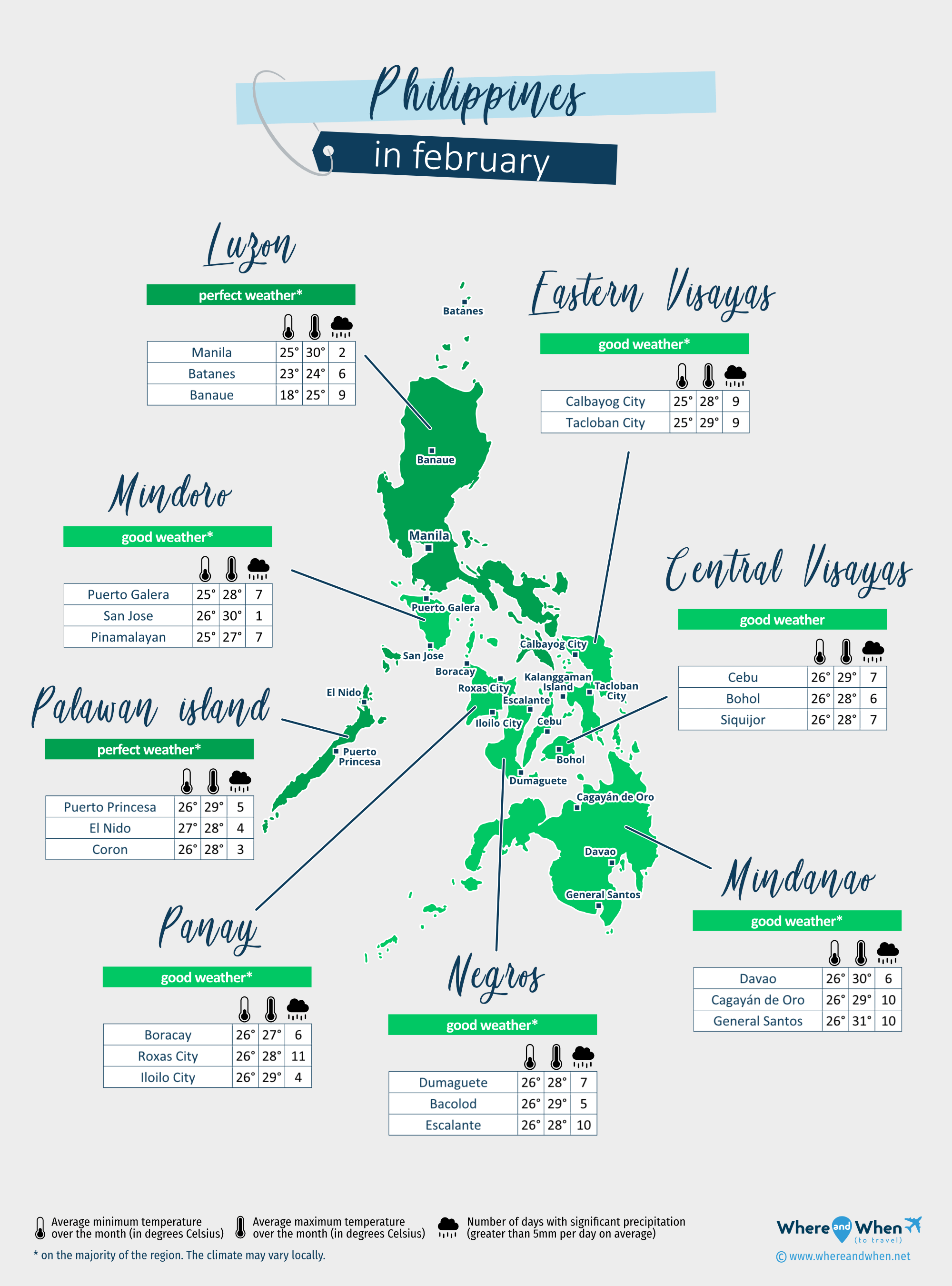 Philippines: weather map in february in different regions
