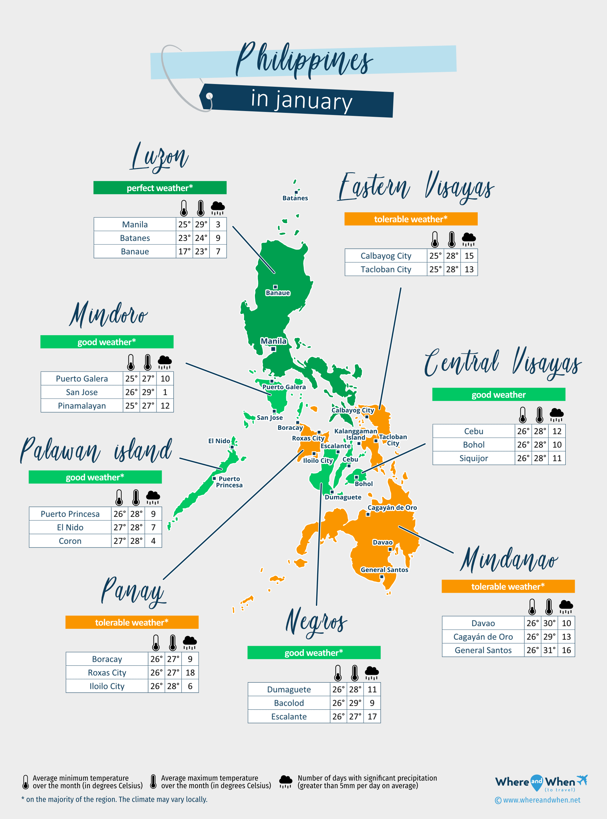 Philippines: weather map in january in different regions