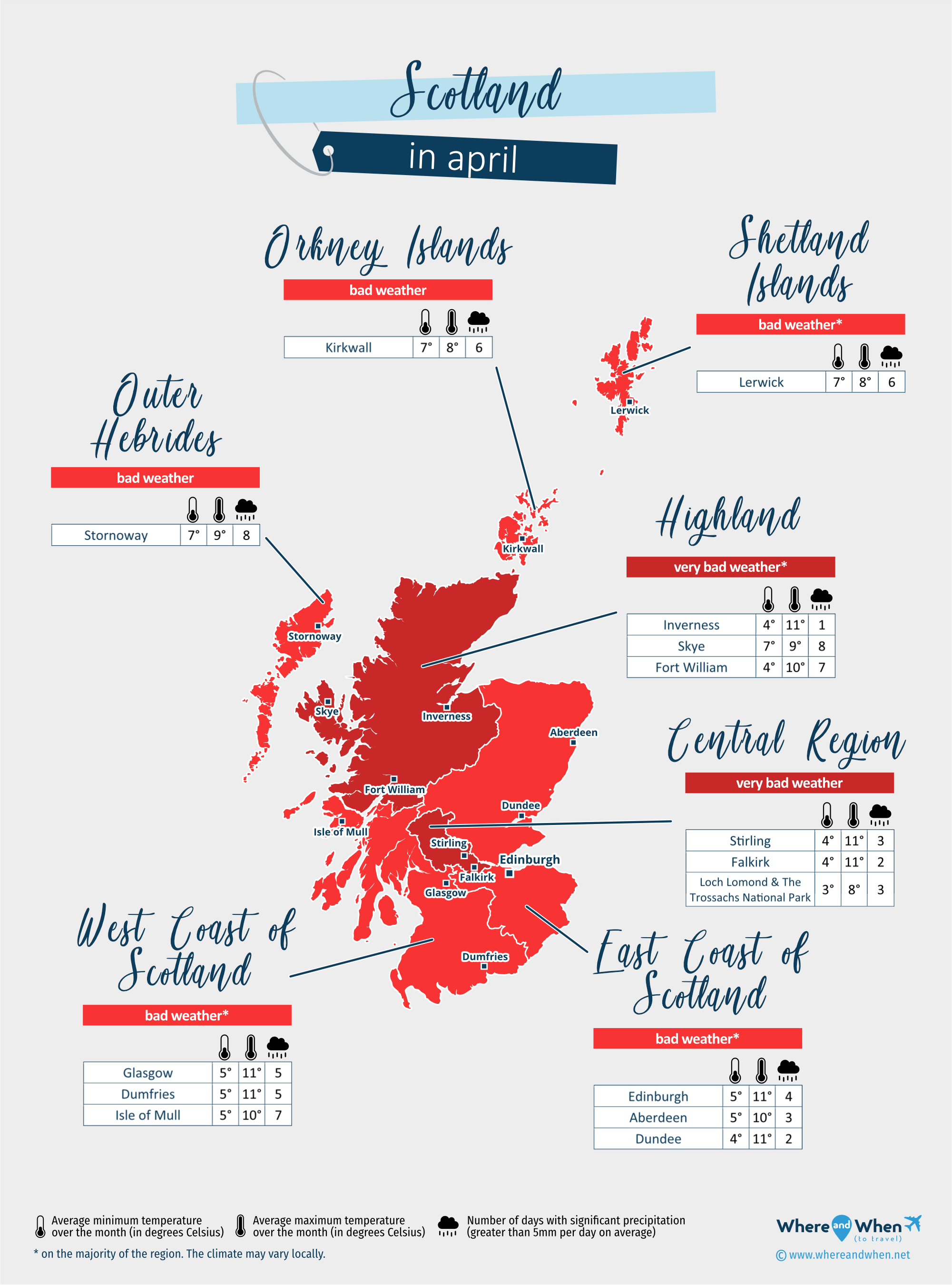 Scotland: weather map in april in different regions
