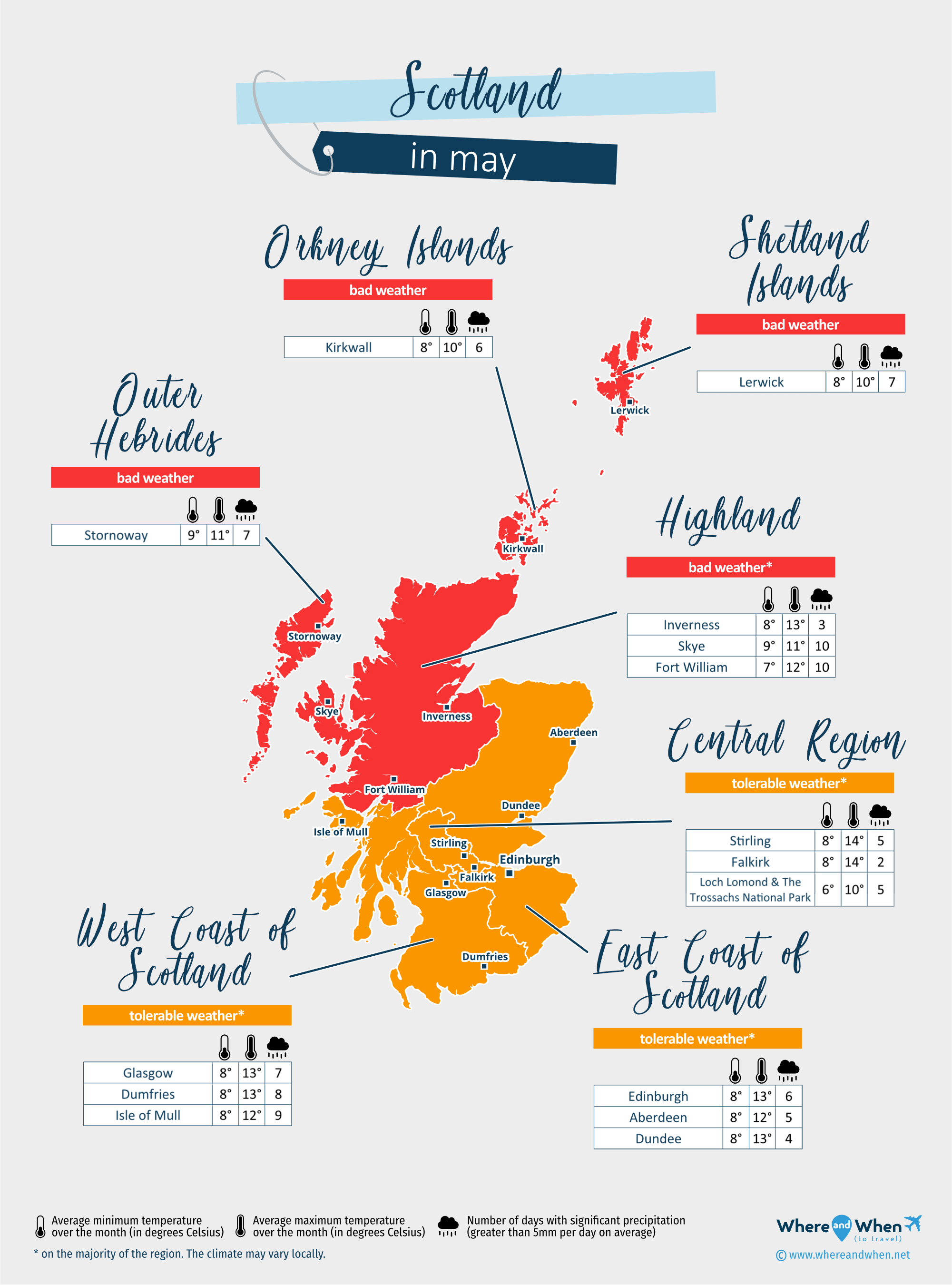Scotland: weather map in may in different regions