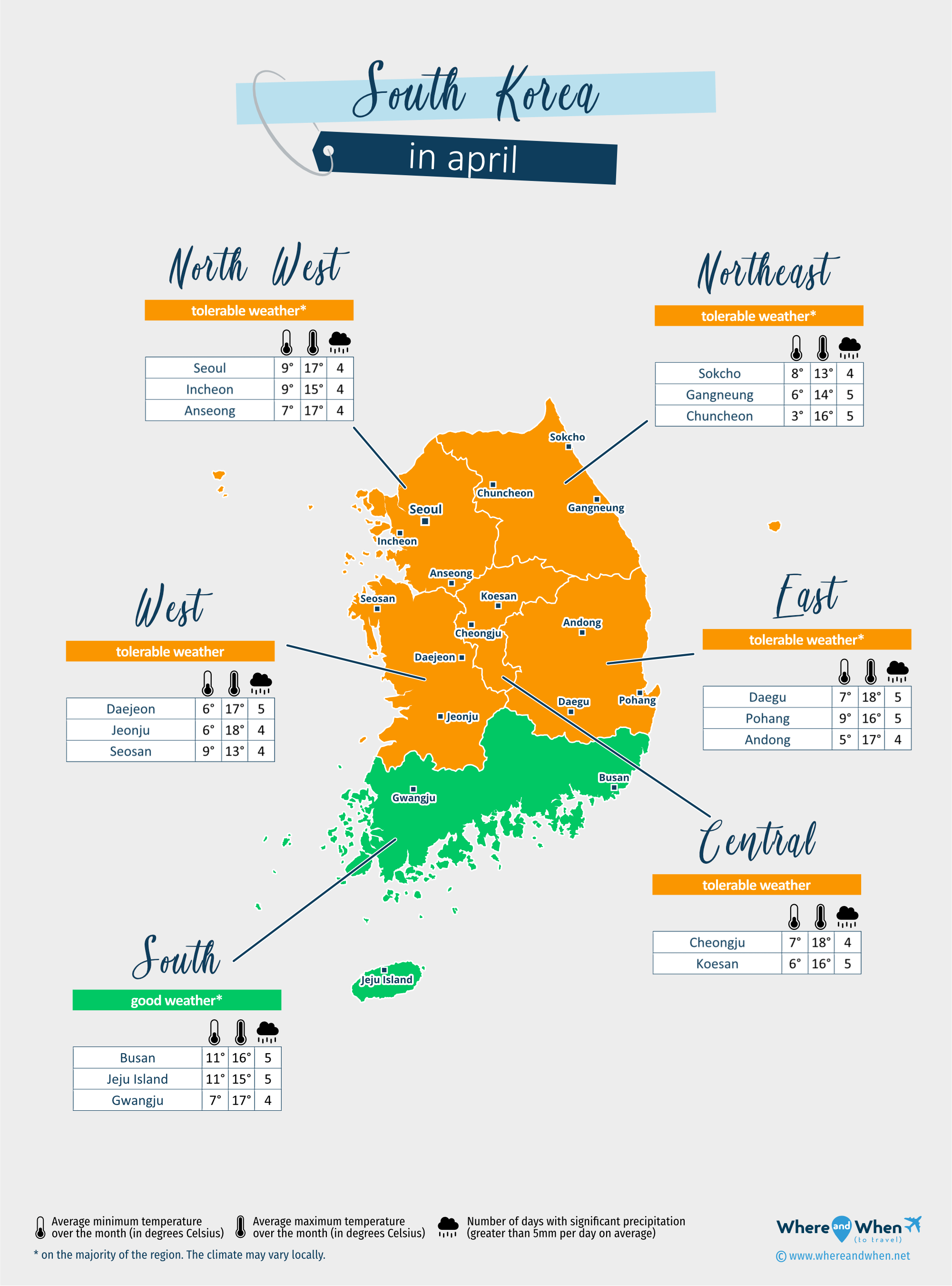 South Korea: weather map in april in different regions