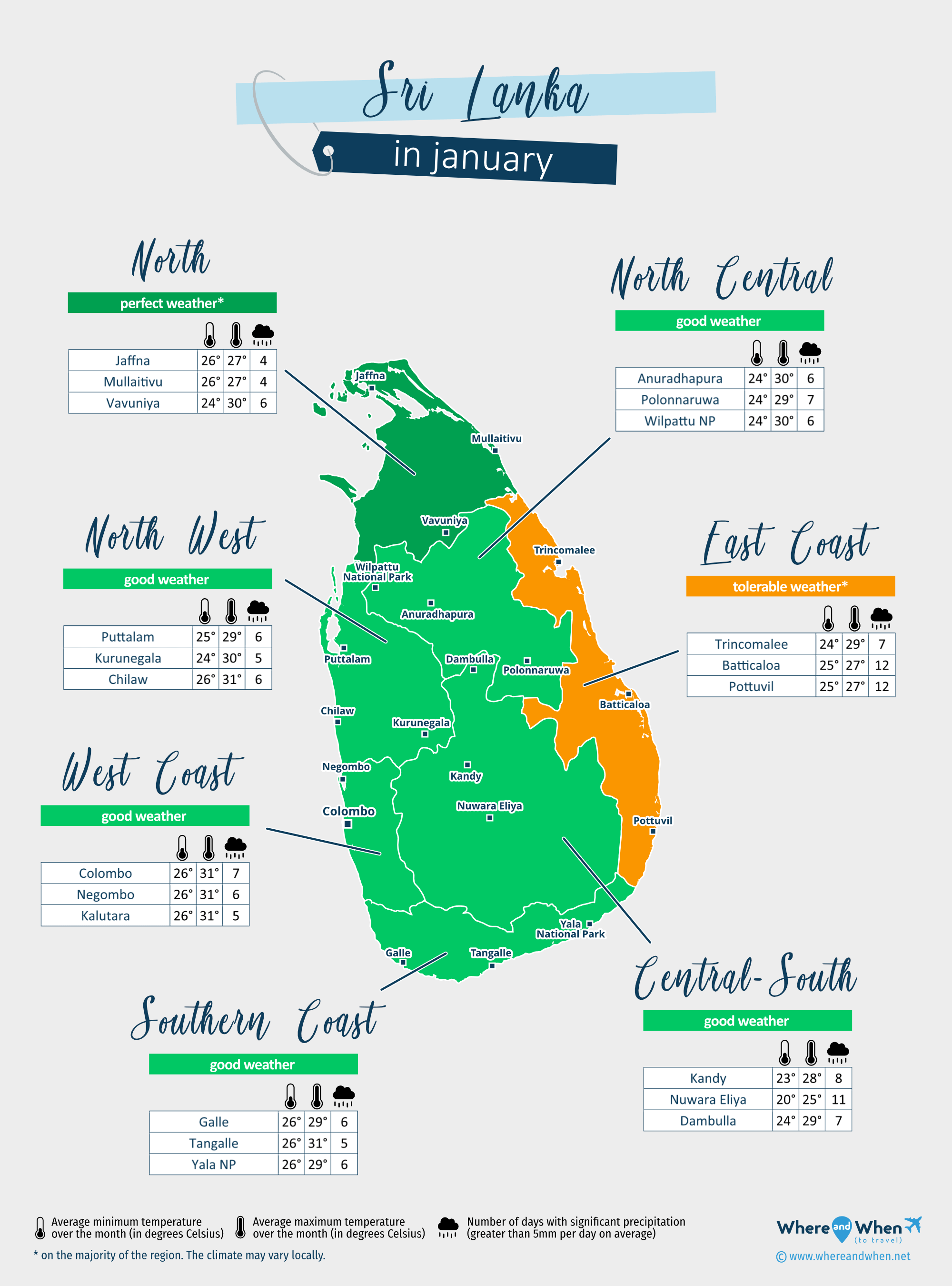 Sri Lanka: weather map in january in different regions