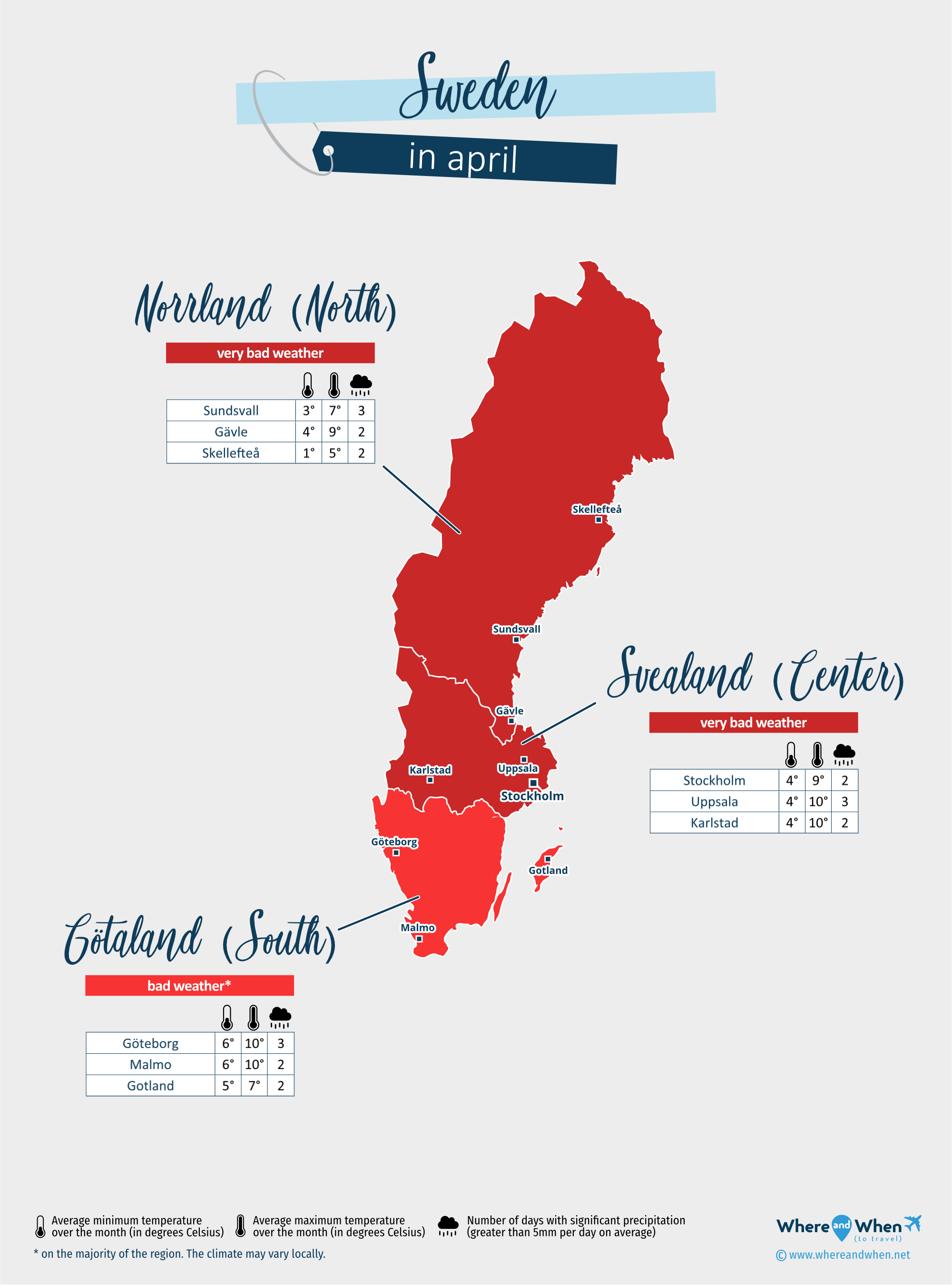Sweden: weather map in april in different regions