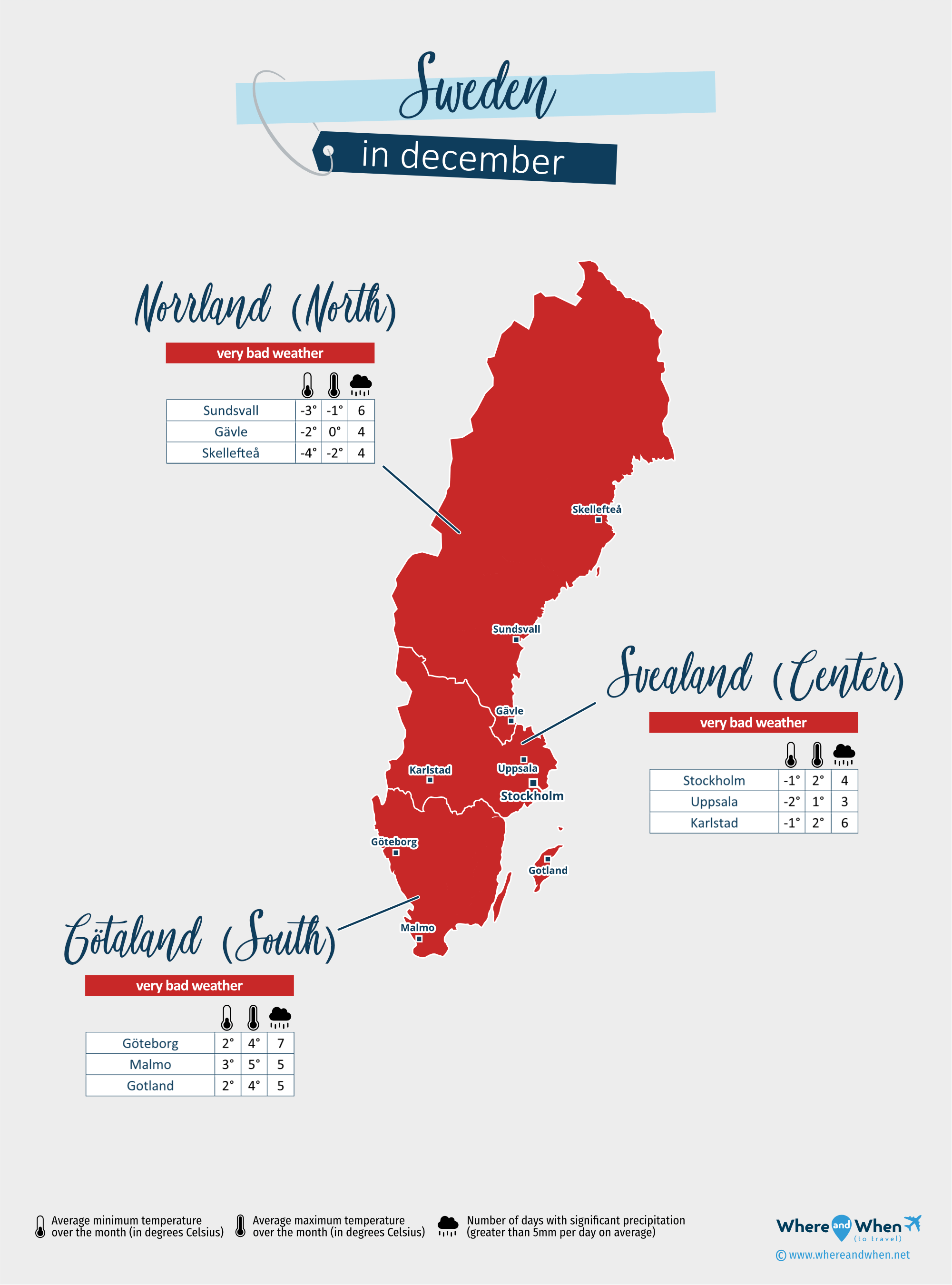 Sweden: weather map in december in different regions