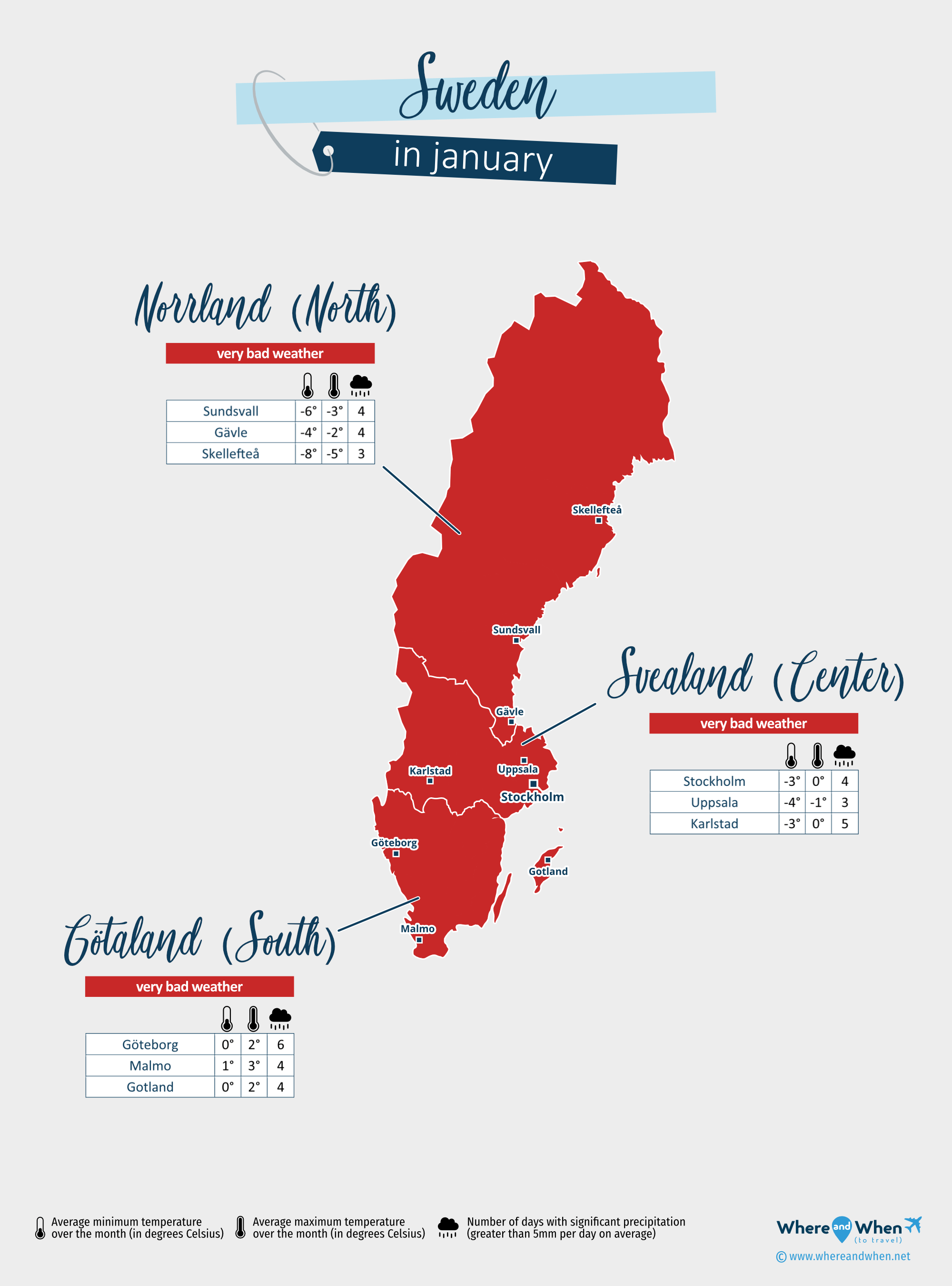Sweden: weather map in january in different regions
