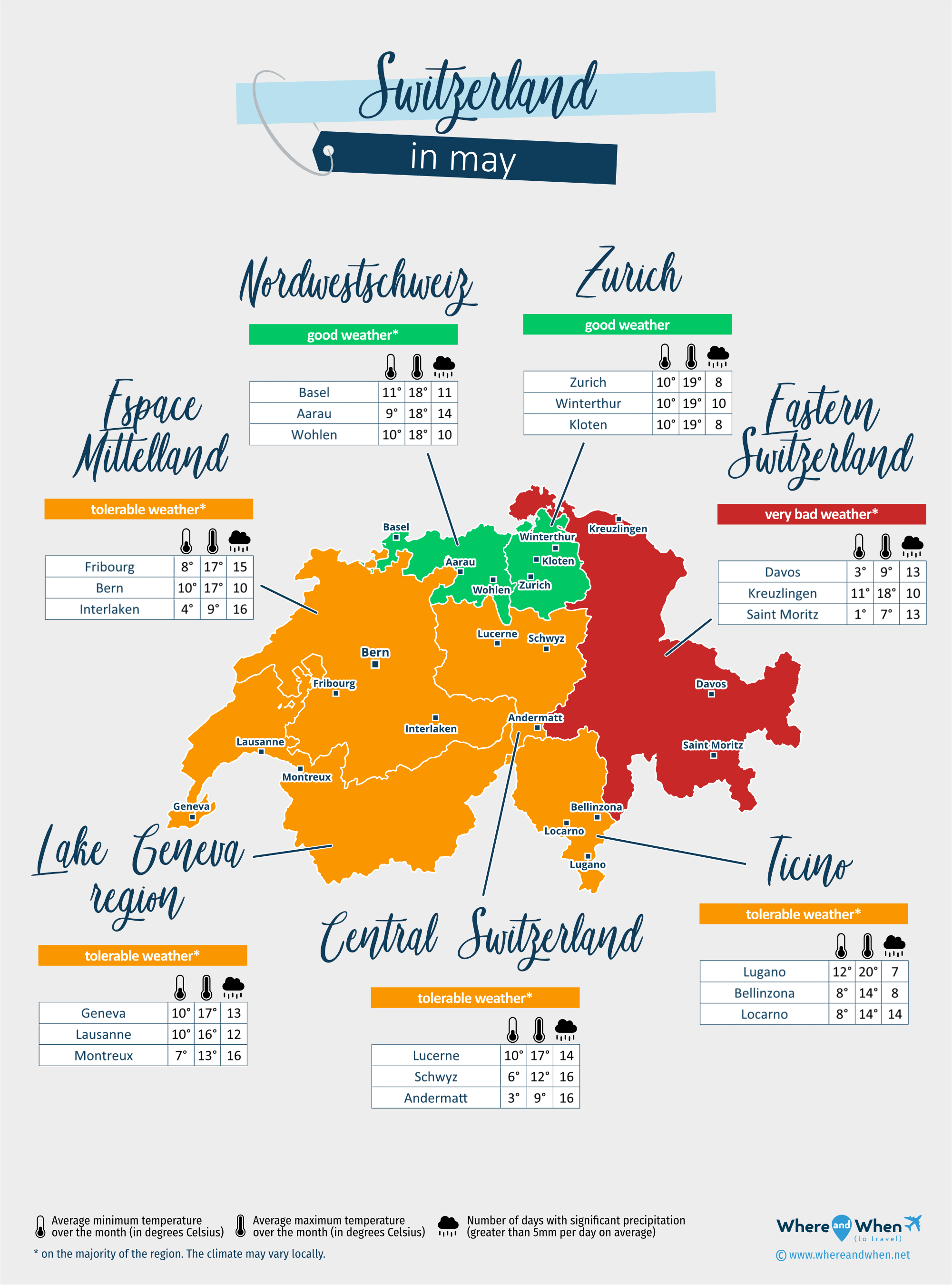 Switzerland: weather map in may in different regions