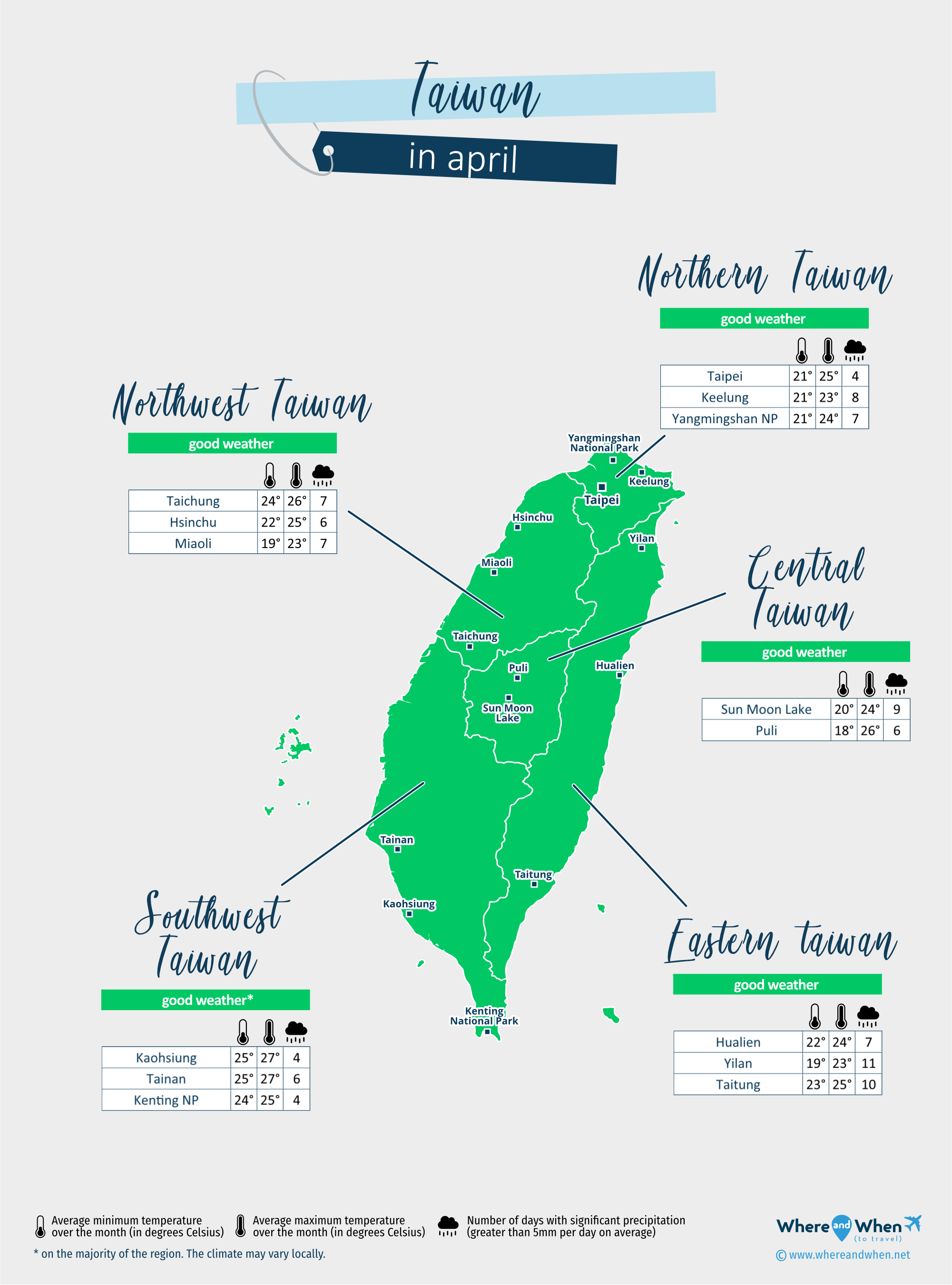 Taiwan: weather map in april in different regions