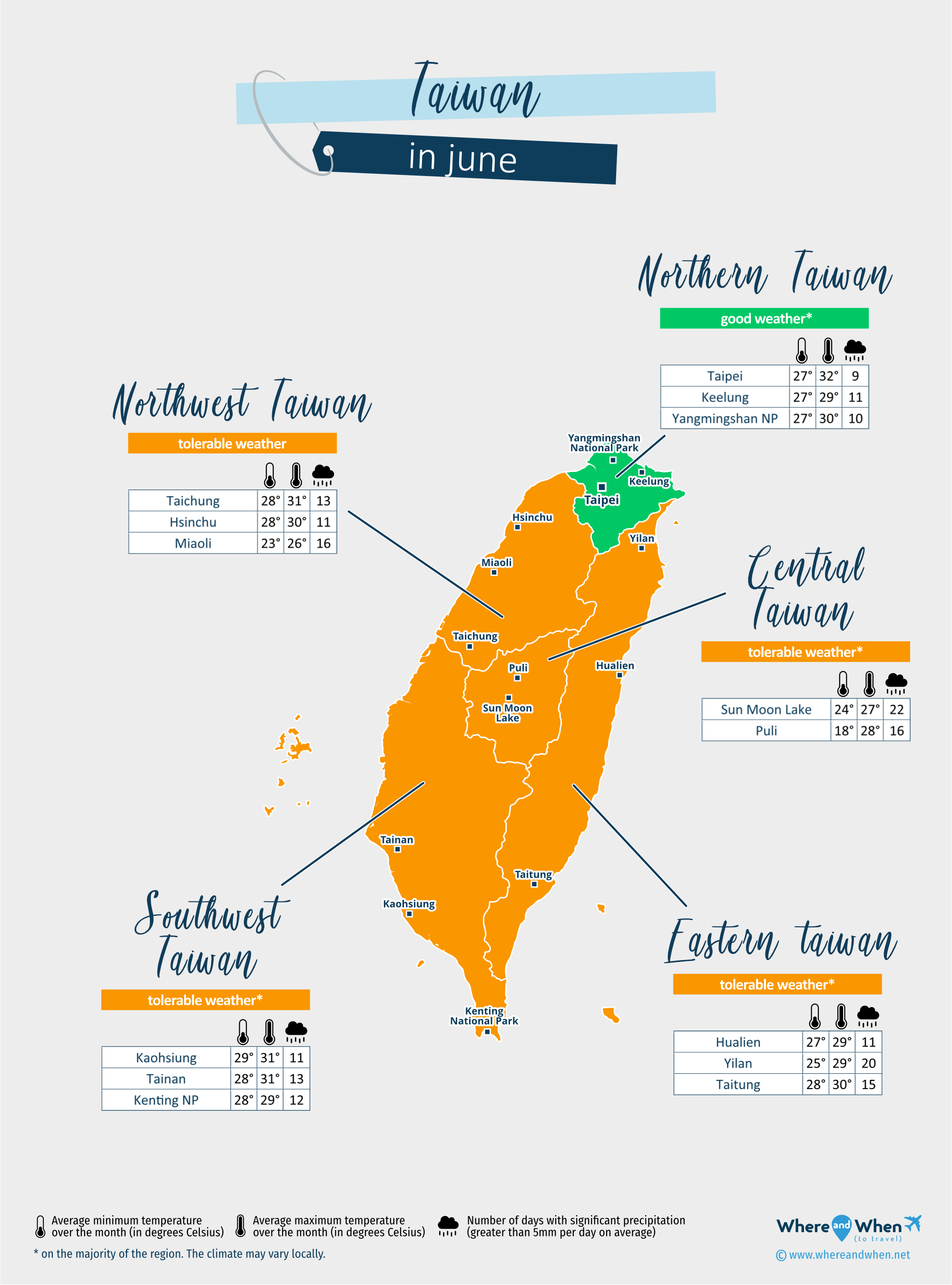 Taiwan: weather map in june in different regions